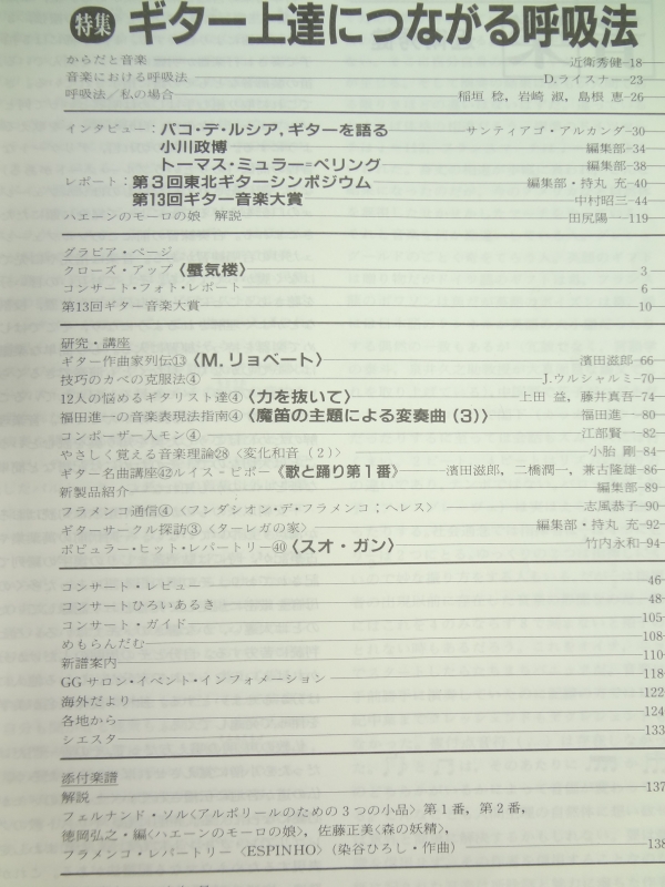 現代ギター #273 1988年7月号:ギター上達につながる呼吸法目次
