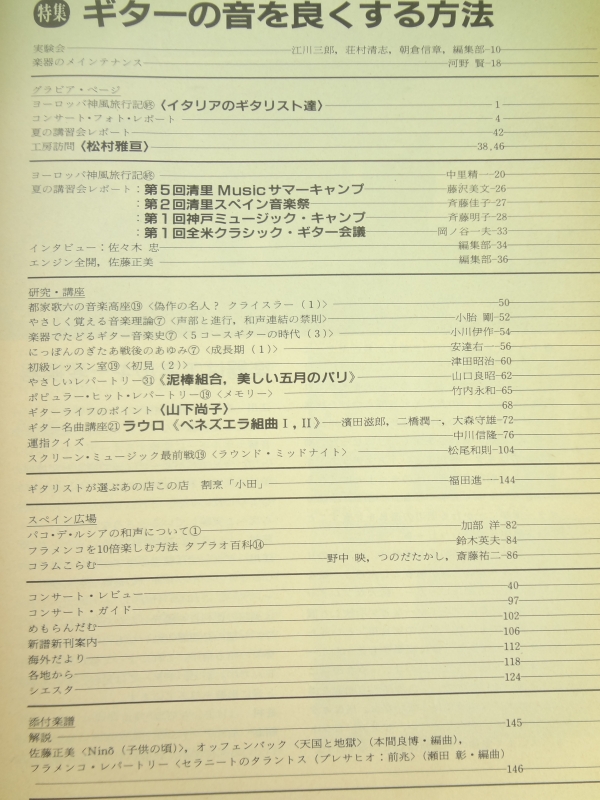 現代ギター #250 1986年10月号:ギターの音を良くする方法目次