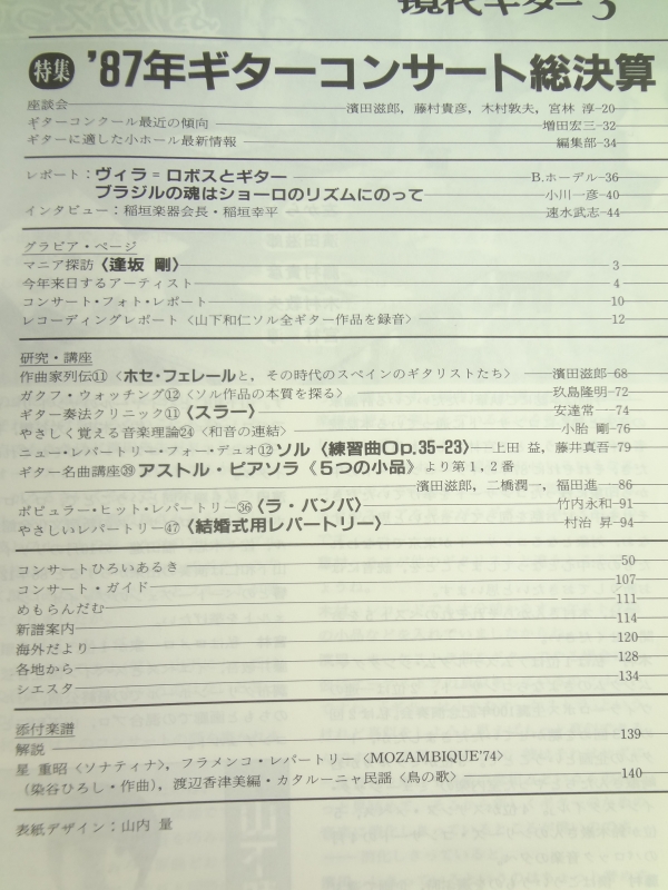 現代ギター #268 1988年3月号:'87年ギターコンサート総決算目次