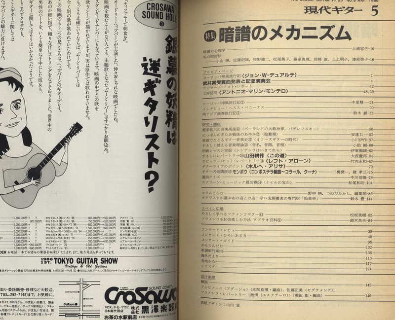 現代ギター #244 1986年5月号:暗譜のメカニズム目次