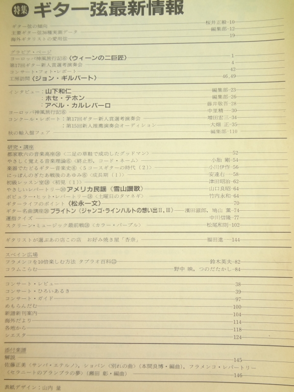 現代ギター #249 1986年9月号:ギター弦最新情報目次