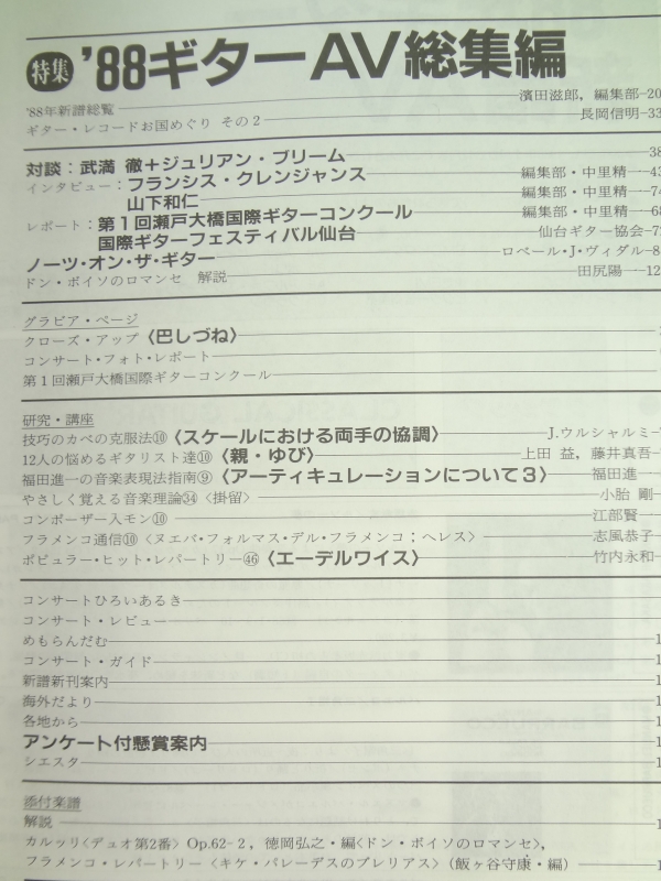 現代ギター #279 1989年1月号:'88年ギターAV総集編目次