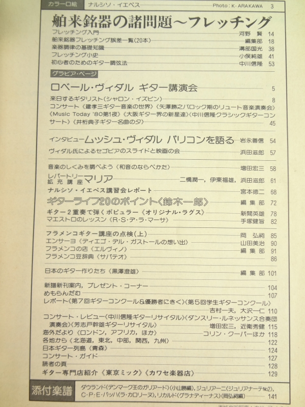 現代ギター #168 1980年8月号:舶来銘器の諸問題〜フレッチング目次