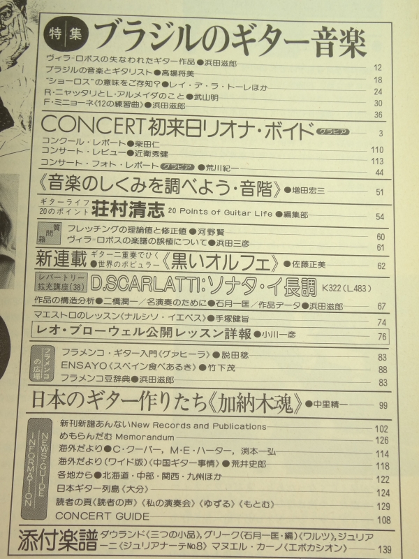 現代ギター #165 1980年5月号:ブラジルのギター音楽目次