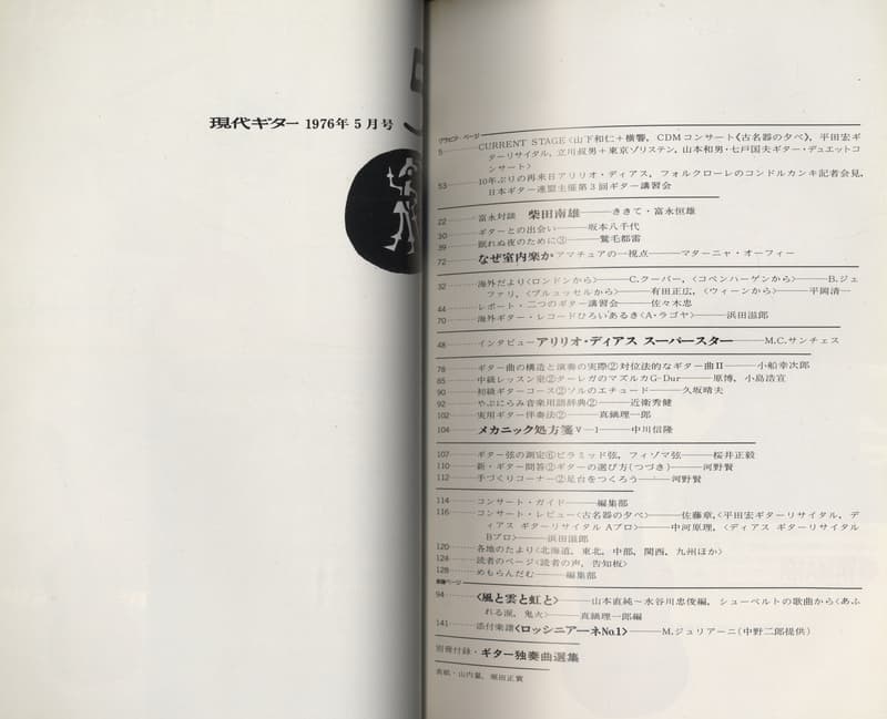 現代ギター #113 1976年5月号:アリリオ・ディアス・スーパースター目次