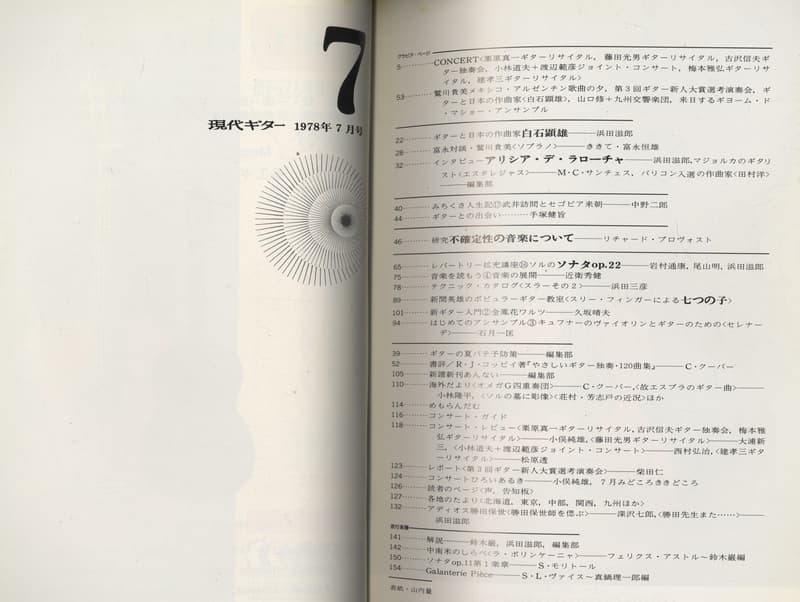現代ギター #141 1978年7月号: 不確定性の音楽について目次