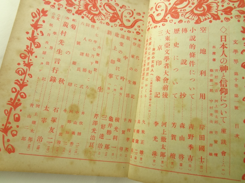 文学界 昭和18年1月号目次